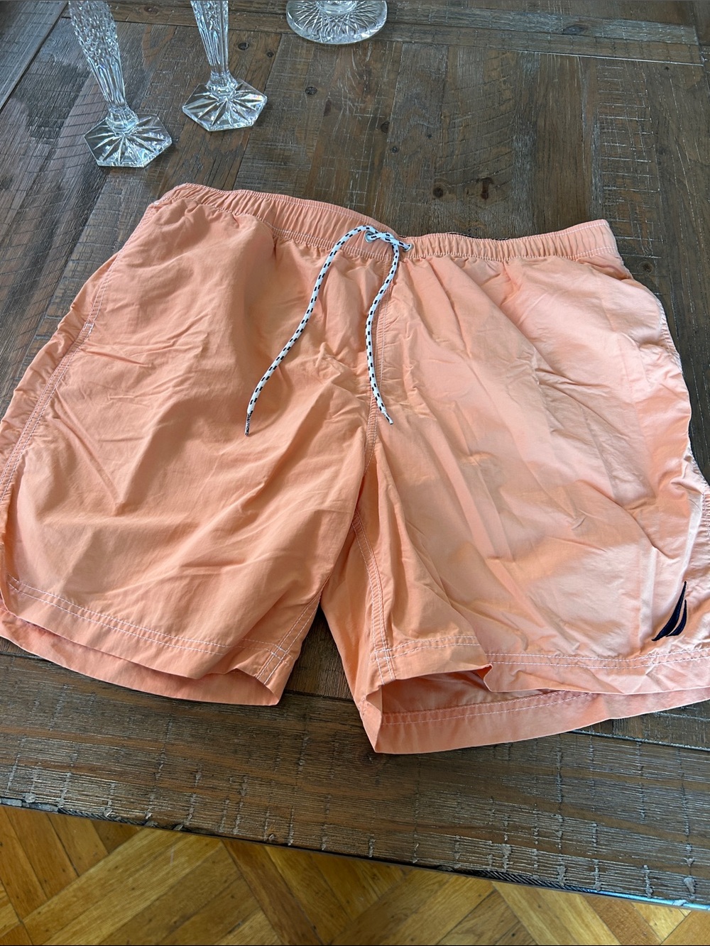 Nautica Peach/Coral Men's Swim Trunks with Contrast Drawstring